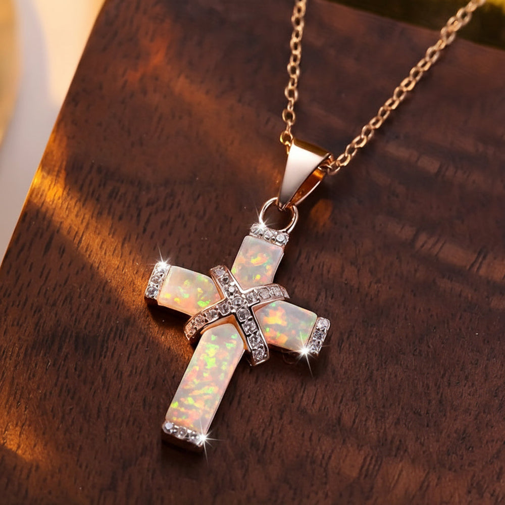 Necklace Cross Pendant Rose Gold Rhinestone Mothers Day Gift