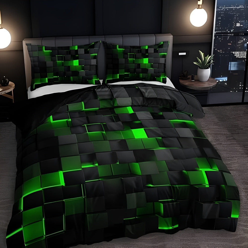 3D Grid Gaming Bedding Set – Microfiber Cotton Blend, Breathable, Multiple Sizes