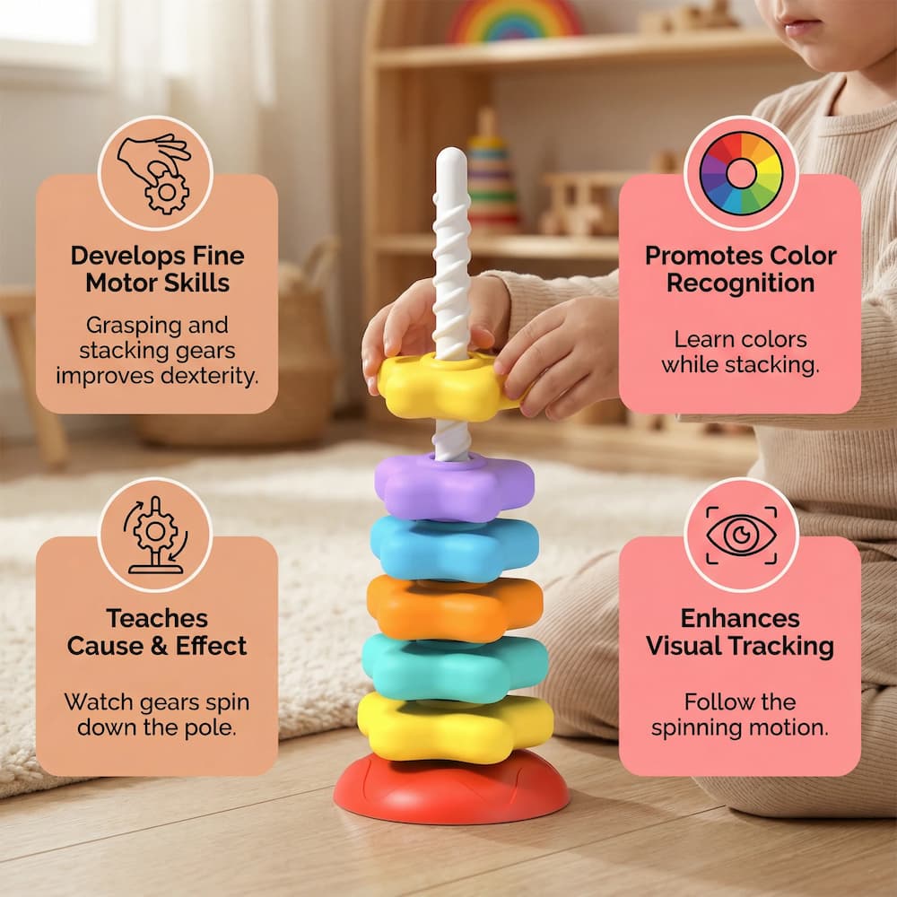 Spiral Tower Stacking Toy – Color Learning, Fine Motor Skills & Ages 1–5
