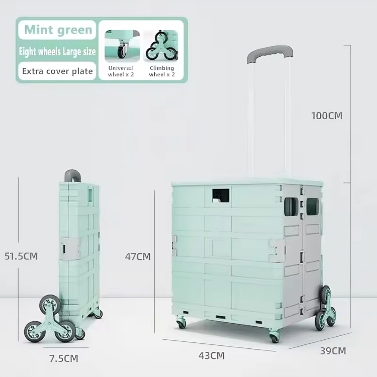 Folding Stair-Climbing Trolley Cart – 50/75L, Multi-Wheel & Collapsible
