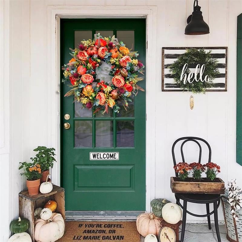 Peony & Pumpkin Door Wreath – Handcrafted, 40/50cm, Indoor & Outdoor