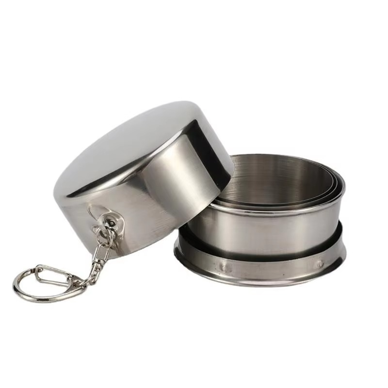Collapsible Stainless Steel Cup – 150ml, Set of 3, Leak-Proof with Carabiner