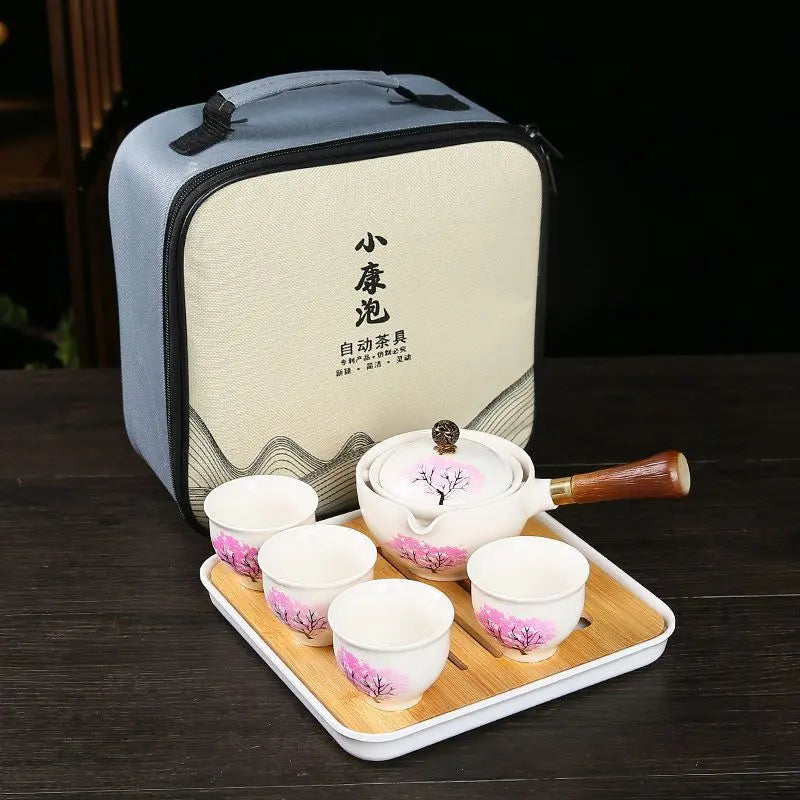 Cherry Blossom Ceramic Teapot – Color-Changing, Rotating Steel Strainer & Wood Handle