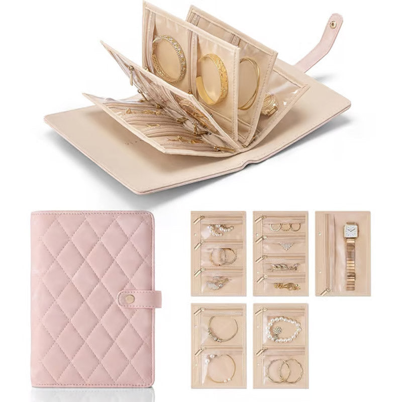 Travel Jewelry Case – PU Leather, Multi-Compartment & Snap Closure