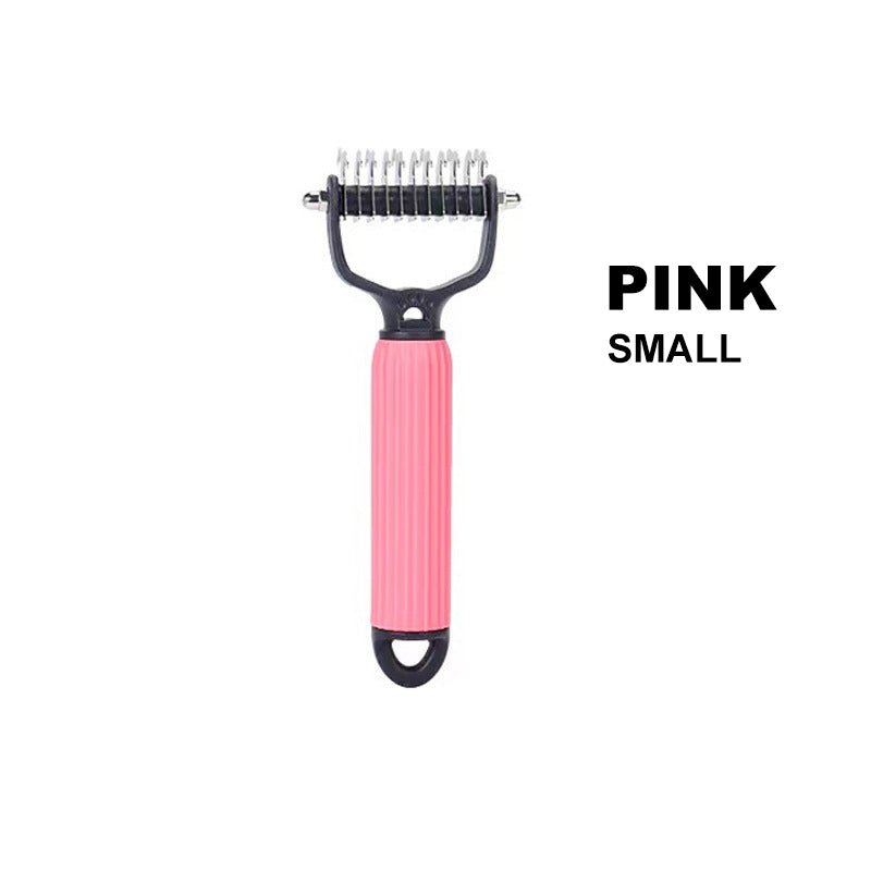 Pet Grooming Deshedding Brush – Double-Sided Safety Blades, Ergonomic Grip & 2 Sizes
