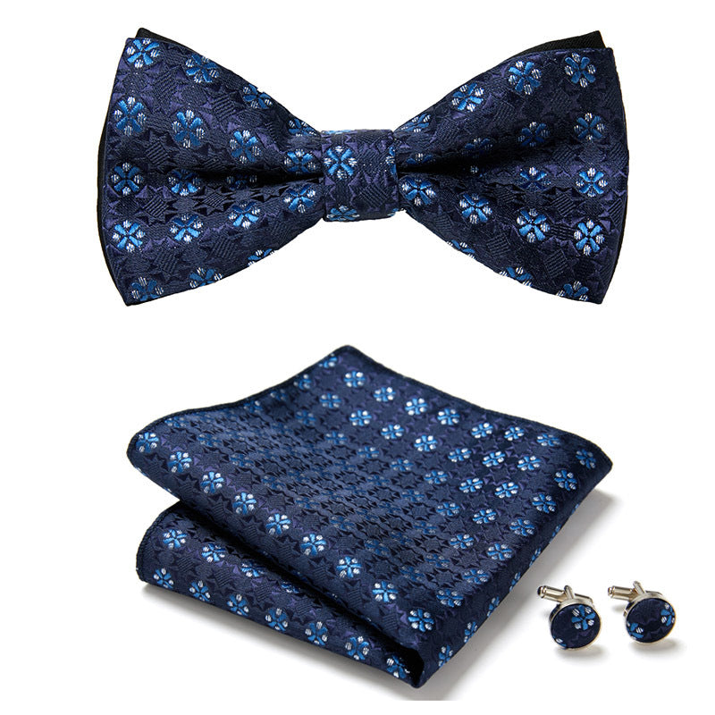 Men's Bow Tie Set – Pocket Square & Cufflinks, Polyester & 36 Designs