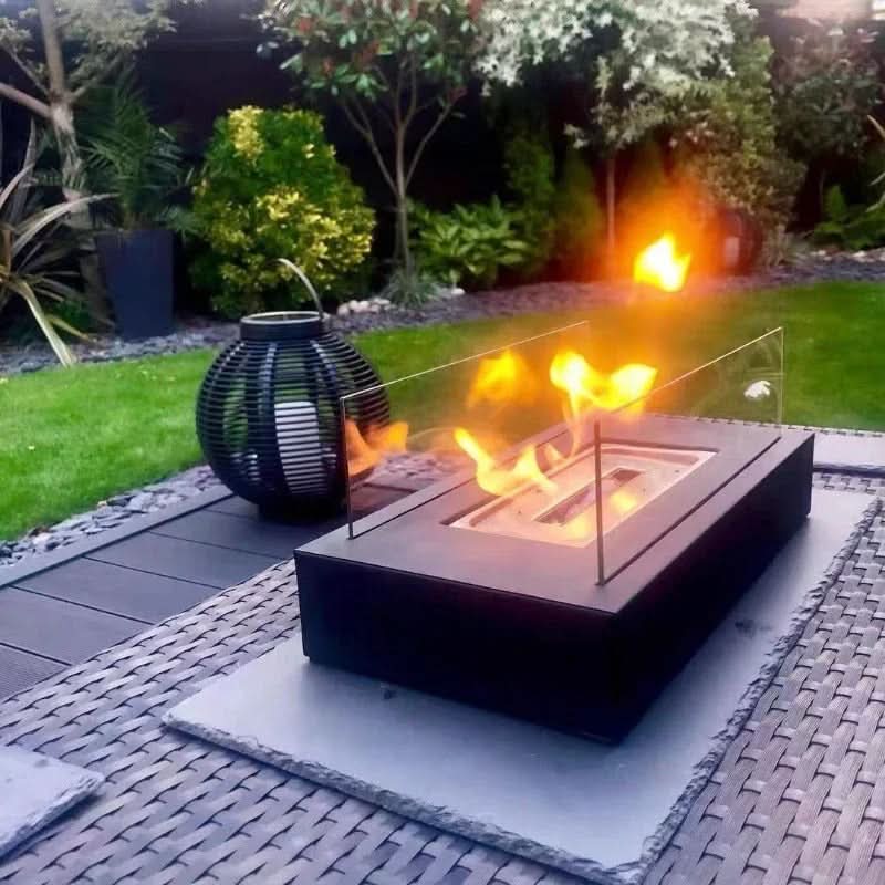 Bio-Ethanol Table Fireplace – Tempered Glass & Steel, 28×14×14 cm, Smokeless Flame