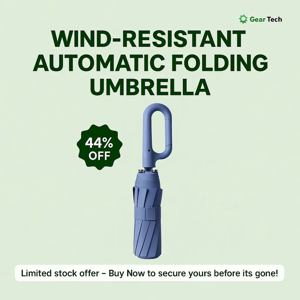 Compact Automatic Folding Windproof Umbrella with Ergonomic Clip Handle - Durable & Lightweight Design