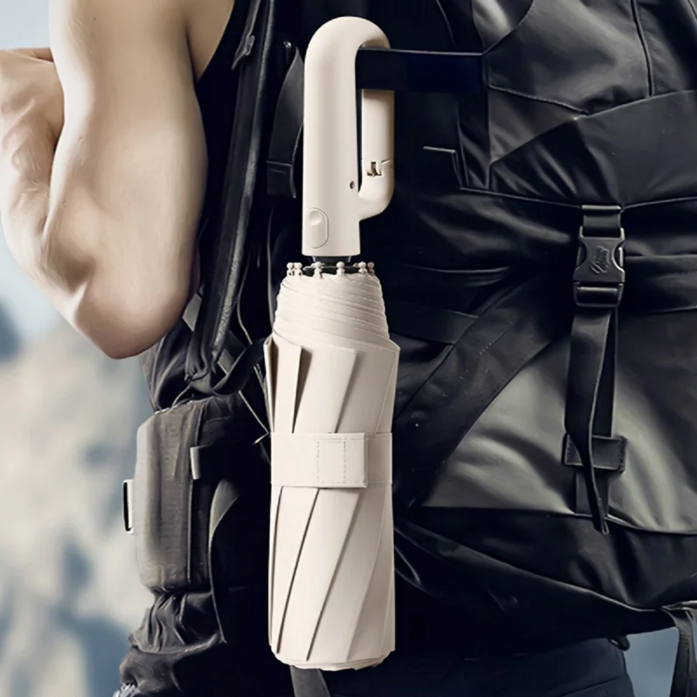 Compact Automatic Folding Windproof Umbrella with Ergonomic Clip Handle - Durable & Lightweight Design