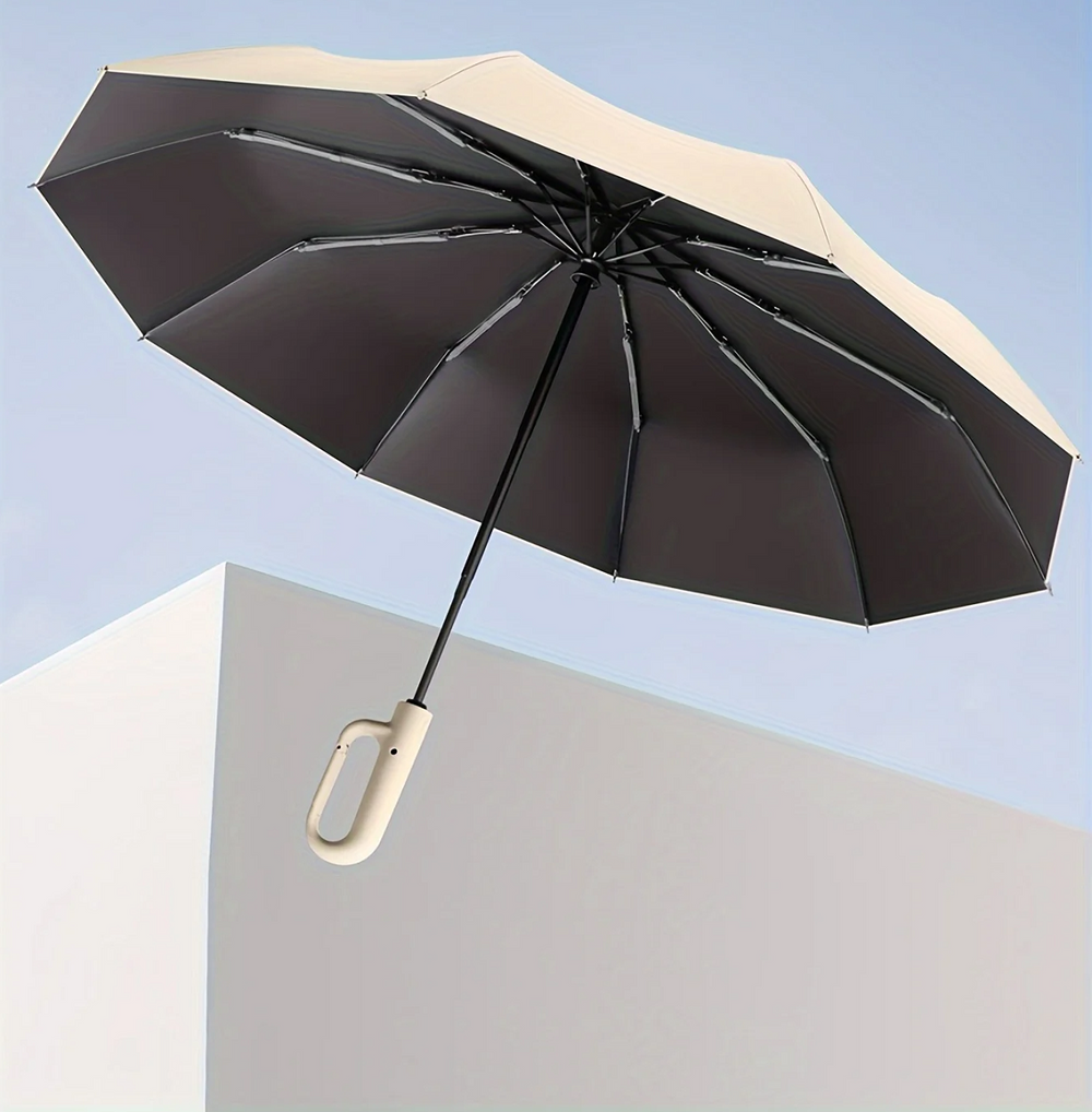 Compact Automatic Folding Windproof Umbrella with Ergonomic Clip Handle - Durable & Lightweight Design