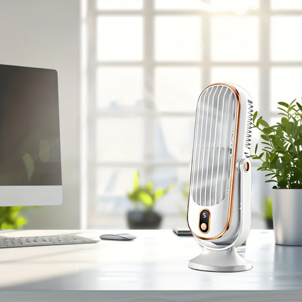 AeroLux Elite Personal Fan | Dual Motor, USB Rechargeable, Ultra Quiet, 720° Adjustable Angles, Portable Cooling Solution