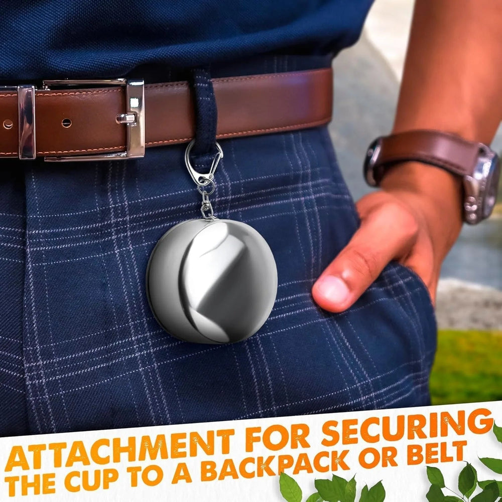 Collapsible Stainless Steel Cup – 150ml, Set of 3, Leak-Proof with Carabiner