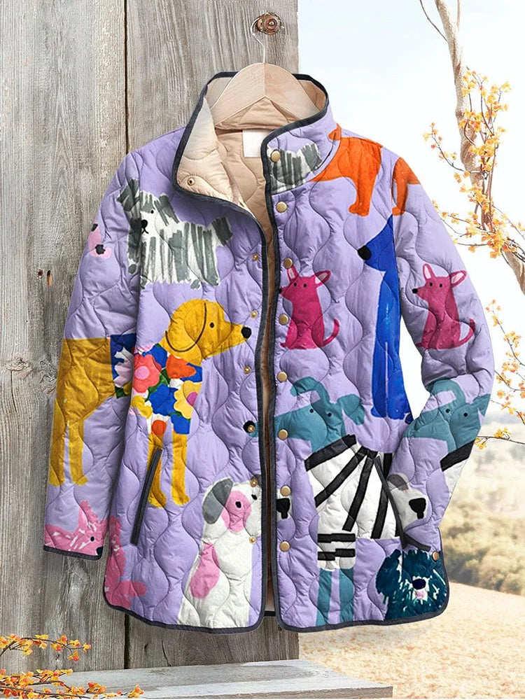 Damenjacke im Casual-Stil mit Trendigem Hundemuster – Stylische Freizeitjacke für Tierliebhaber