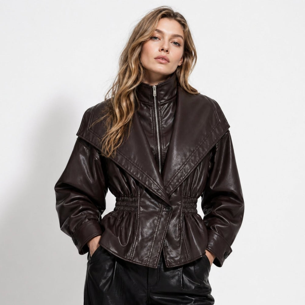 Women's tailored leather jacket, view 1