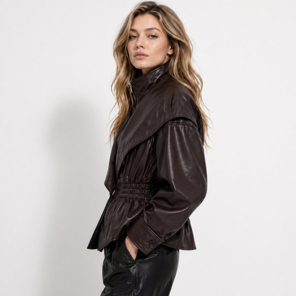 Women's tailored leather jacket, view 3