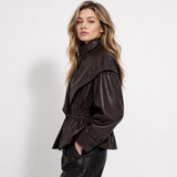 Women's tailored leather jacket, view 3