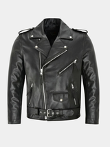 Men's zip-up leather jacket, view 1