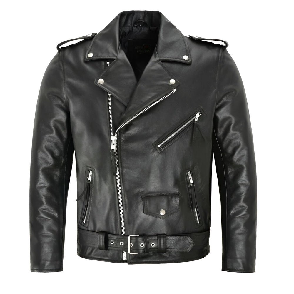 Men's zip-up leather jacket, view 2