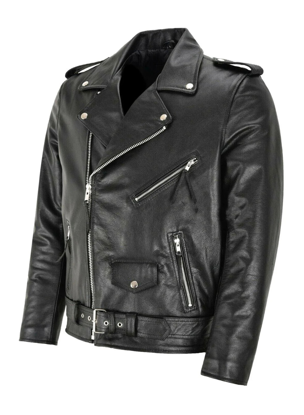 Men's zip-up leather jacket, view 4