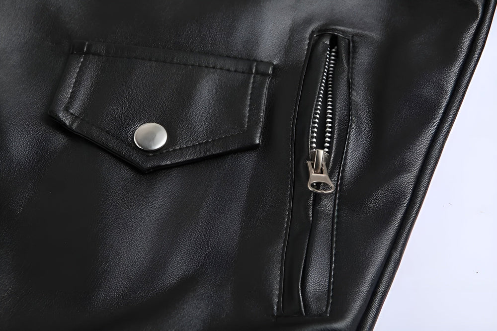 Men's zip-up leather jacket, view 6