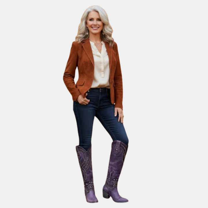 Women's block knee-high boots, view 6