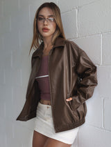 Women's oversized leather jacket, view 1