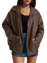 Women's oversized leather jacket, view 6
