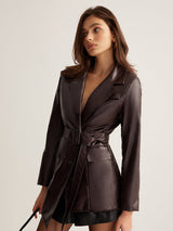 Women's belted leather jacket, view 1