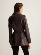 Women's belted leather jacket, view 2