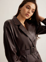 Women's belted leather jacket, view 3
