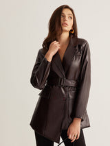 Women's belted leather jacket, view 5