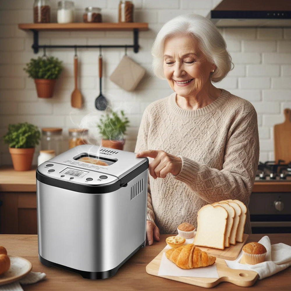 Automatic Bread Maker – Digital Control, Silver Finish & Compact Design