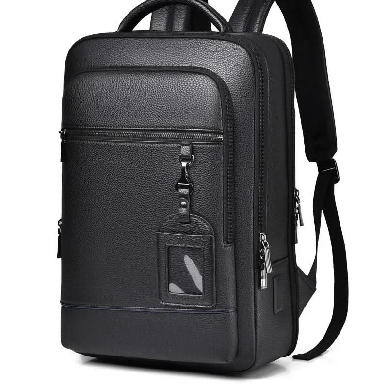 Men's Leather Laptop Backpack – USB Charging Port, 15.6-Inch Sleeve & PU Leather