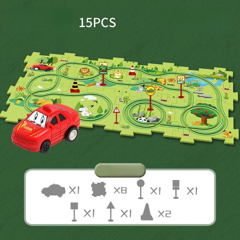 Kids Puzzle Road Play Set – Toy Car, Traffic Signs & 47×25cm Track