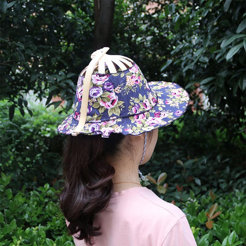 Women's Foldable Sun Hat with Built-In Fan – UV Protection, Bamboo Silk & 38.6cm Brim