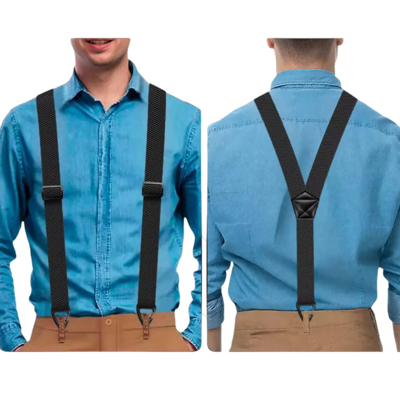 Men's Adjustable Y-Back Suspenders – 3.8cm Padded Straps, 120cm Length & Strong Clips