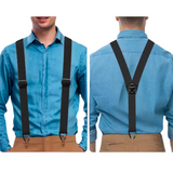 Men's Adjustable Y-Back Suspenders – 3.8cm Padded Straps, 120cm Length & Strong Clips