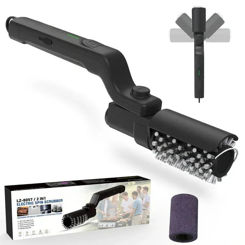 Electric Grill Brush – Rechargeable 2600mAh, Rotating Head & 2 Brush Heads