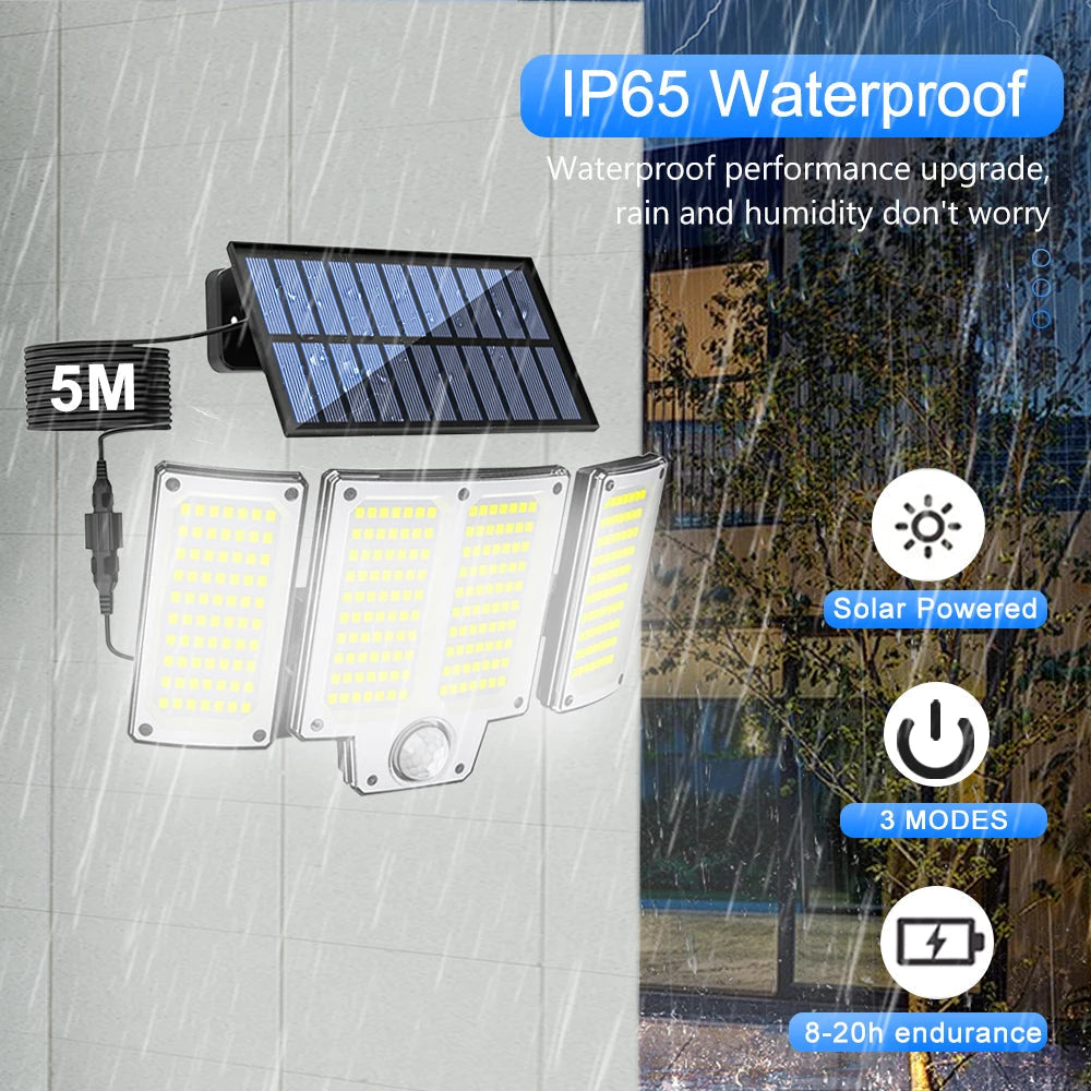 Solar Motion Sensor Wall Light – 106/144/280 LEDs, 120° Detection & Remote Control