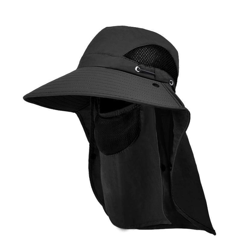 Unisex Wide-Brim Sun Hat – Detachable Neck Flap, Face Mask & Breathable Mesh