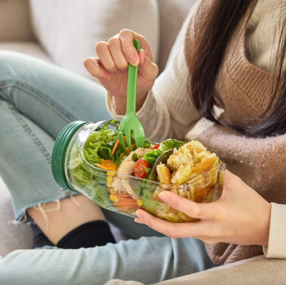 Layered Salad Container – Leak-Proof Dressing Cup, 1.1L, BPA-Free Tritan