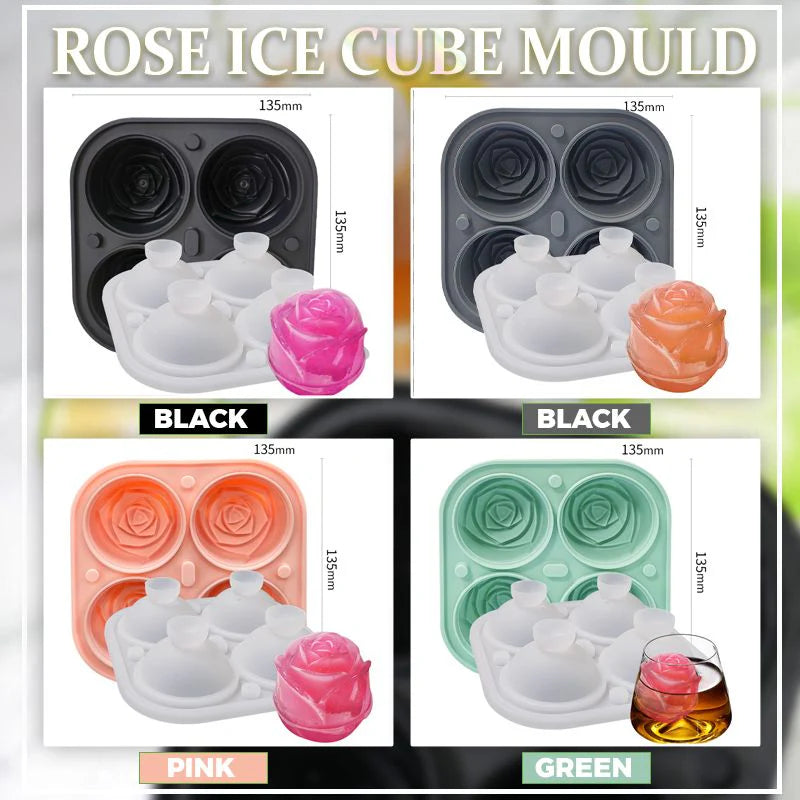 3D Rose Ice Cube Tray – Food-Grade Silicone, 6cm Cubes & 4 Cavities