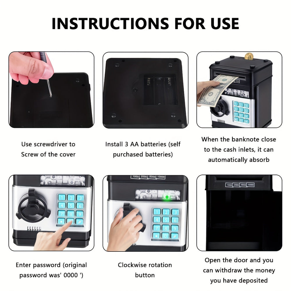 Electronic Money Bank with Code Lock – Sound & LED, Coins & Notes, ABS