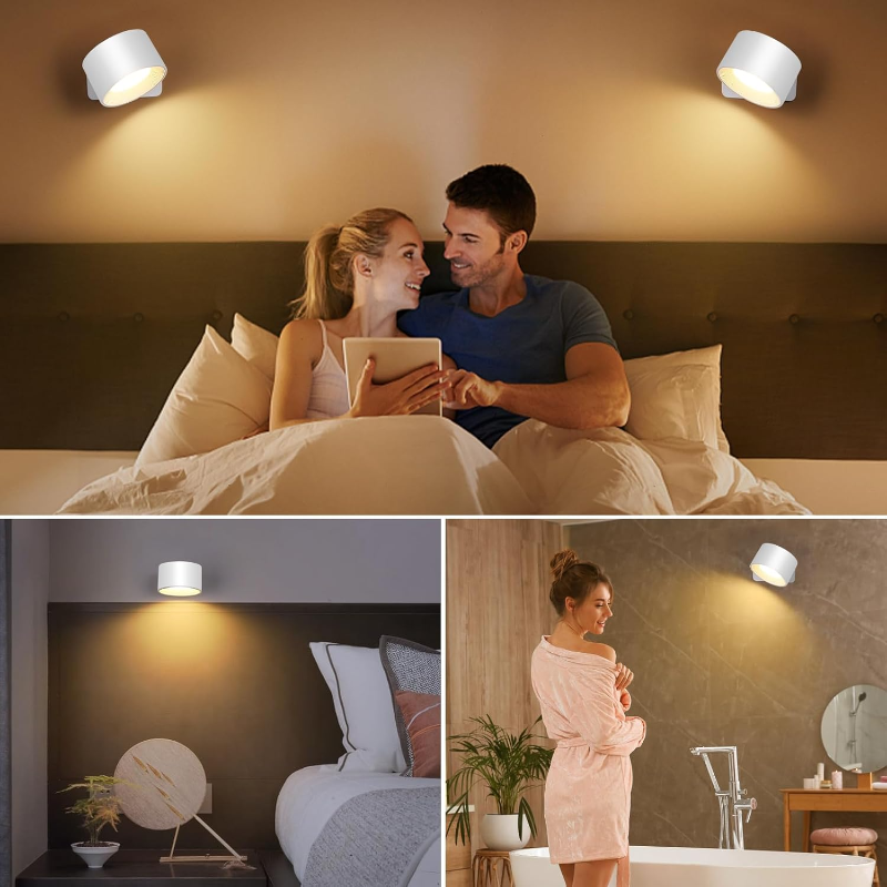 Wireless LED Wall Light – Touch Control, 360° Swivel Head & USB Rechargeable