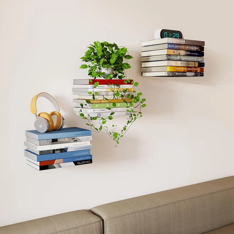 Invisible Floating Bookshelf – Stainless Steel, 7kg Capacity & Wall-Mounted