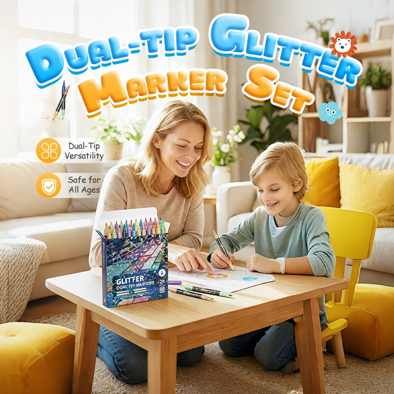 Shimmer Glitter Marker Set – Dual-Tip, Water-Based Acrylic Ink & Non-Toxic