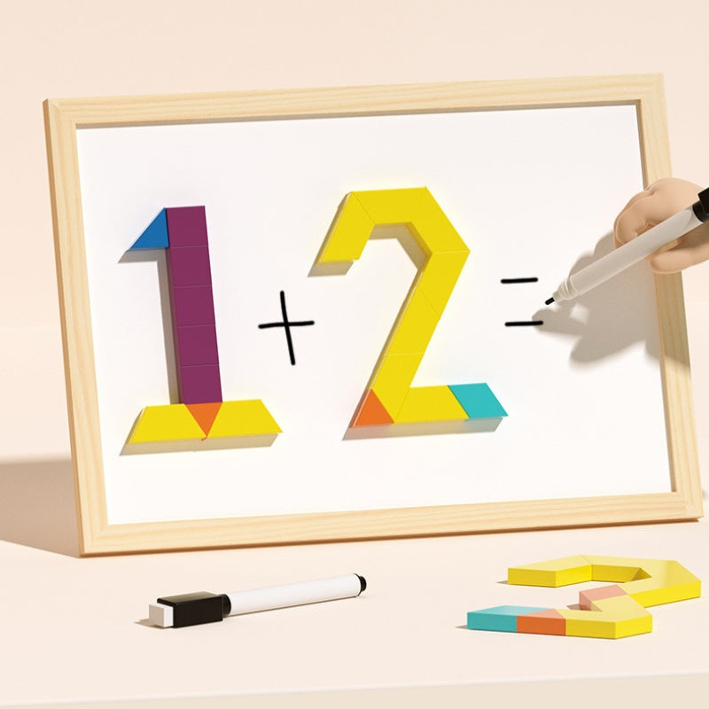 Magnetic Wooden Building Blocks with Pattern Cards - Creative STEM Toy for Kids