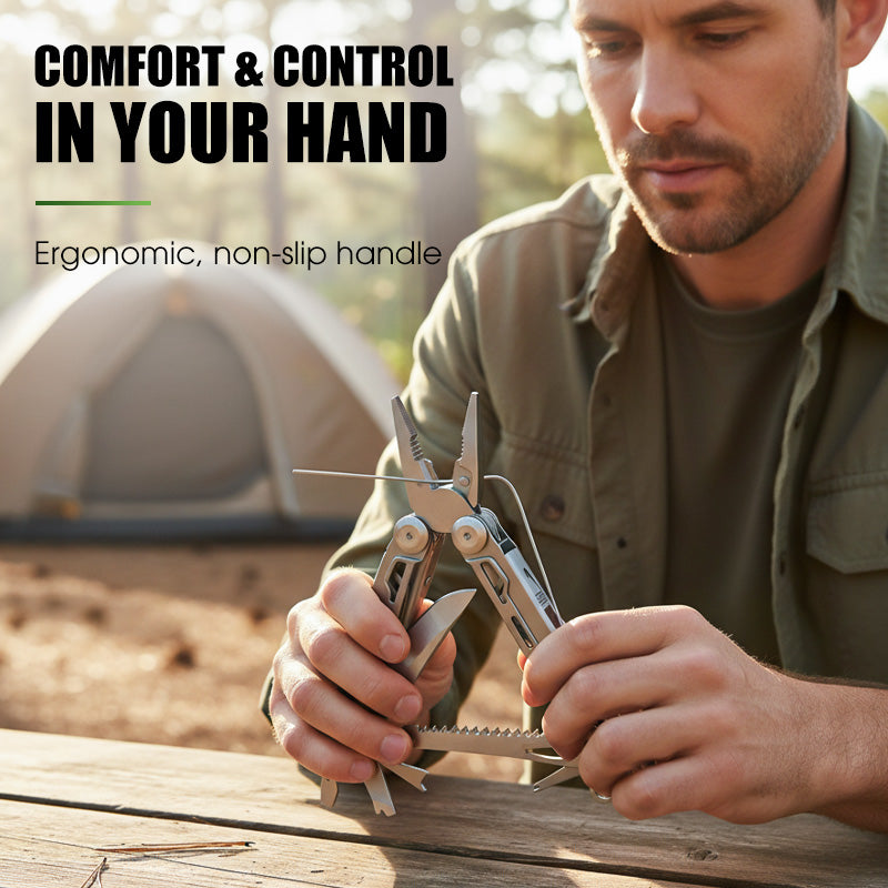 12-in-1 Klappmultitool mit Zange – Kompakter Edelstahl Multitool für Outdoor, Camping & Notfälle