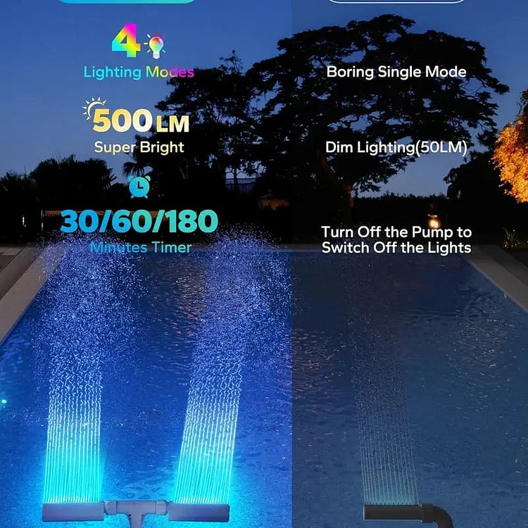Solar Pool Fountain – RGB LED Dual-Arch Jets, Remote & App Control & 10-Hour Runtime