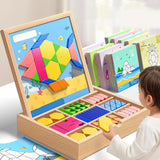 Magnetic Wooden Building Blocks with Pattern Cards - Creative STEM Toy for Kids